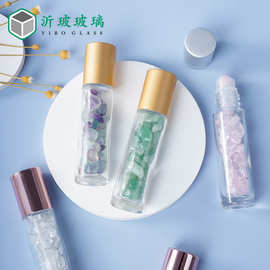 现货10ml玉石滚珠瓶天然碎石水晶瓶玻璃走珠瓶半宝石精油瓶能量瓶
