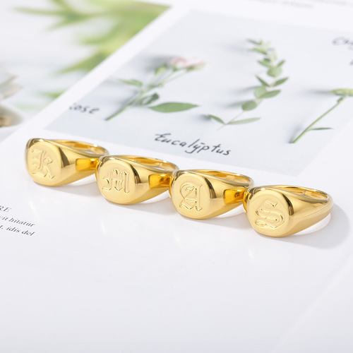 Cross-border new product ancient English font ladies alphabet ring copper round ring fashion jewelry Christmas gift