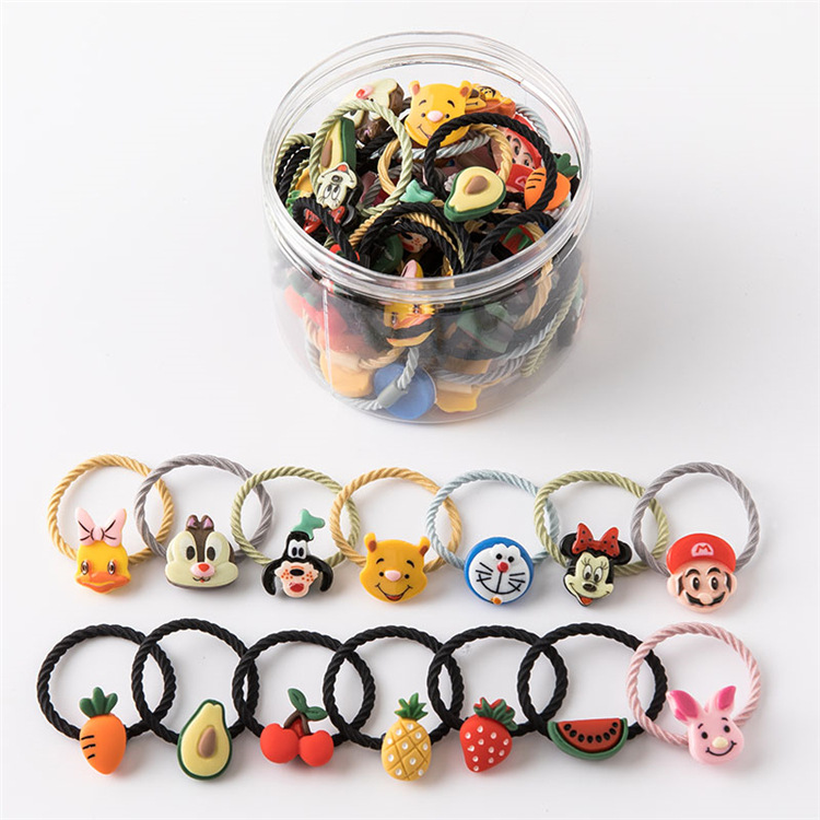 Nuevo estilo coreano bebé cuerda de pelo lazo de pelo banda de goma cuerda de pelo de dibujos animados caja de plástico enlatados niños de dibujos animados banda de pelo al por mayor