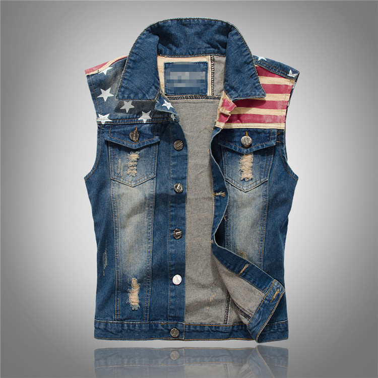 Cool New Korean Style Slim Trendyy Men's Denim Vest Men's Denim Vest Vest Flag Casual Vest