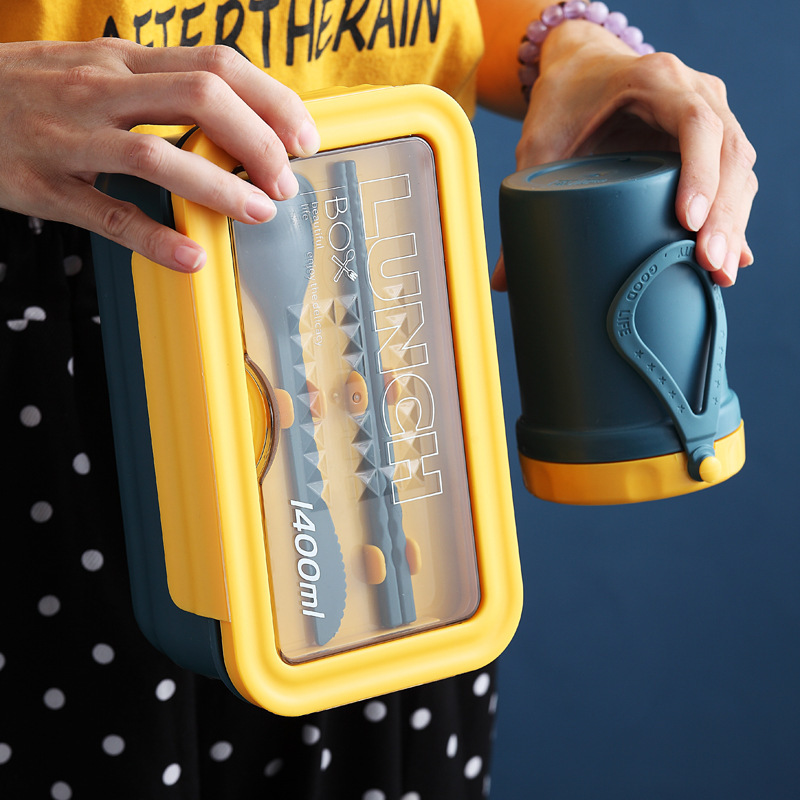 Plastic Lunch Box for Office Workers, Microwave Japanese-style Portable Sealed Three-compartment Lunch Box, Student Lunch Box, Crisper Box