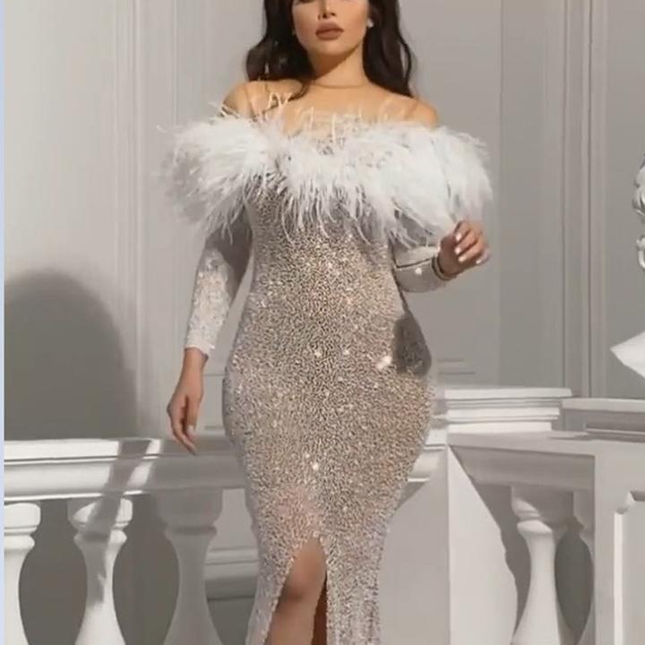 Vestido de Noche Sexy con Plumas y Abertura Lateral, Estilo Europeo y Americano, Novedad 2025, para Mujer, Venta en eBay