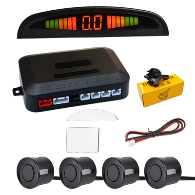 Car universal reversing radar LED display Crescent buzzer 4 probe radar external hanging adjustable ccd camera (Park radarı) - black