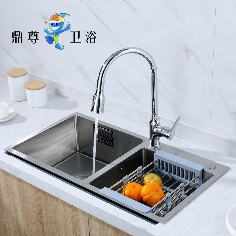 品牌招商手工水槽双槽套装 大尺寸81*43不锈钢厨房洗菜槽