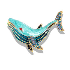 Cross-border European and American fashion brooch, rhinestone dripping oil whale brooch, crystal collar brooch, foreign trade manufacturer