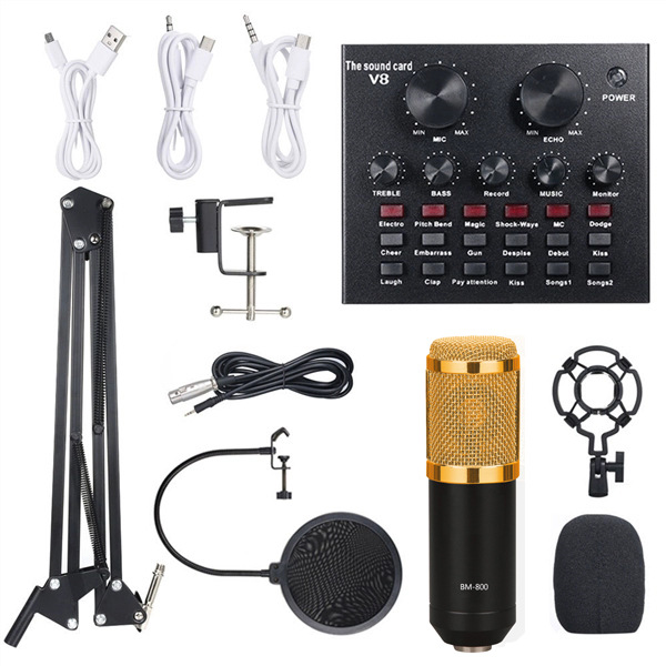 Cross-border supply v8 sound card BM800 condenser microphone suit mobile phone sound card live broadcast computer recording