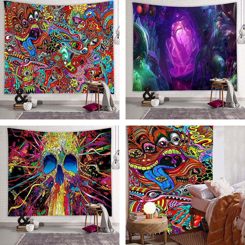Factory direct psychedelic tapestry hanging decorative tapestry printed home dormitory bedroom decoration psychedelic style hippie hanging cloth
