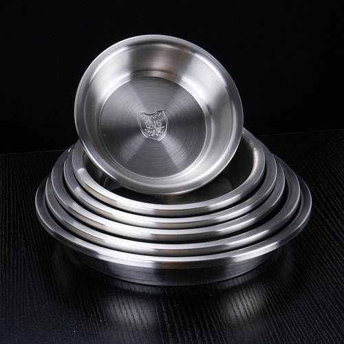 304 stainless steel plate kitchen household thickened and deepened round dinner plate side dish plate fruit plate multi-piece set wholesale