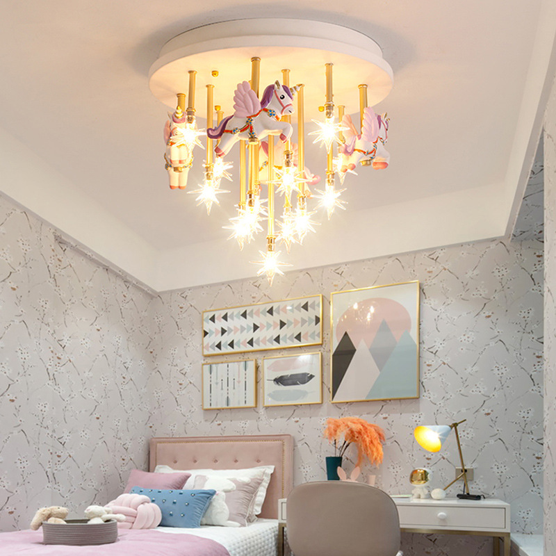 Nordic Internet celebridad estrella luz de techo creativo de dibujos animados Pegasus LED habitación de los niños niño niña princesa dormitorio Luz
