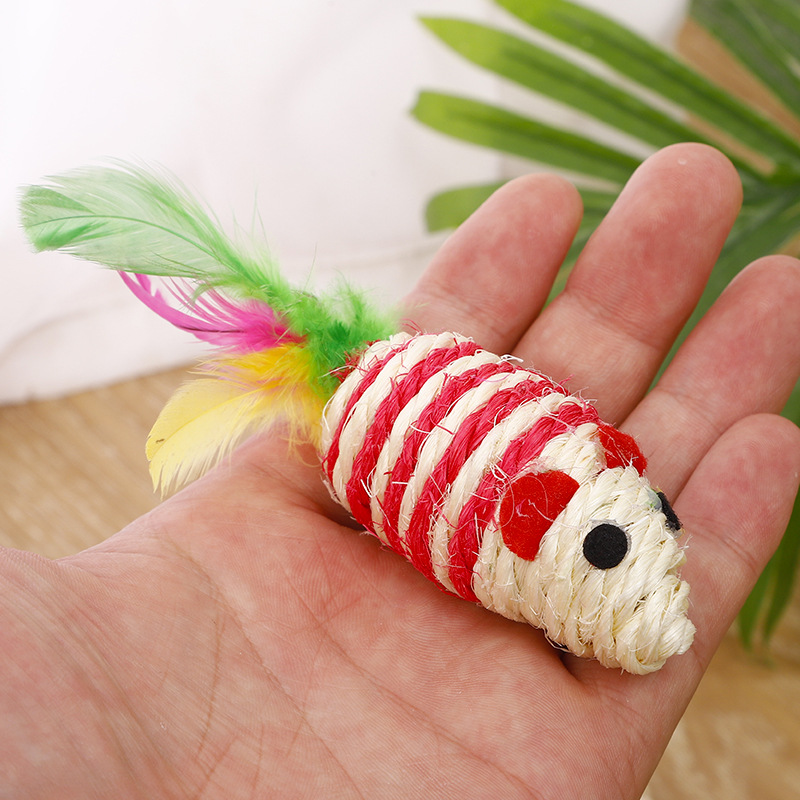 Sisal rayas ratón mascota sonido juguete mordedura ratón gato juguete gato molienda garra suministros al por mayor