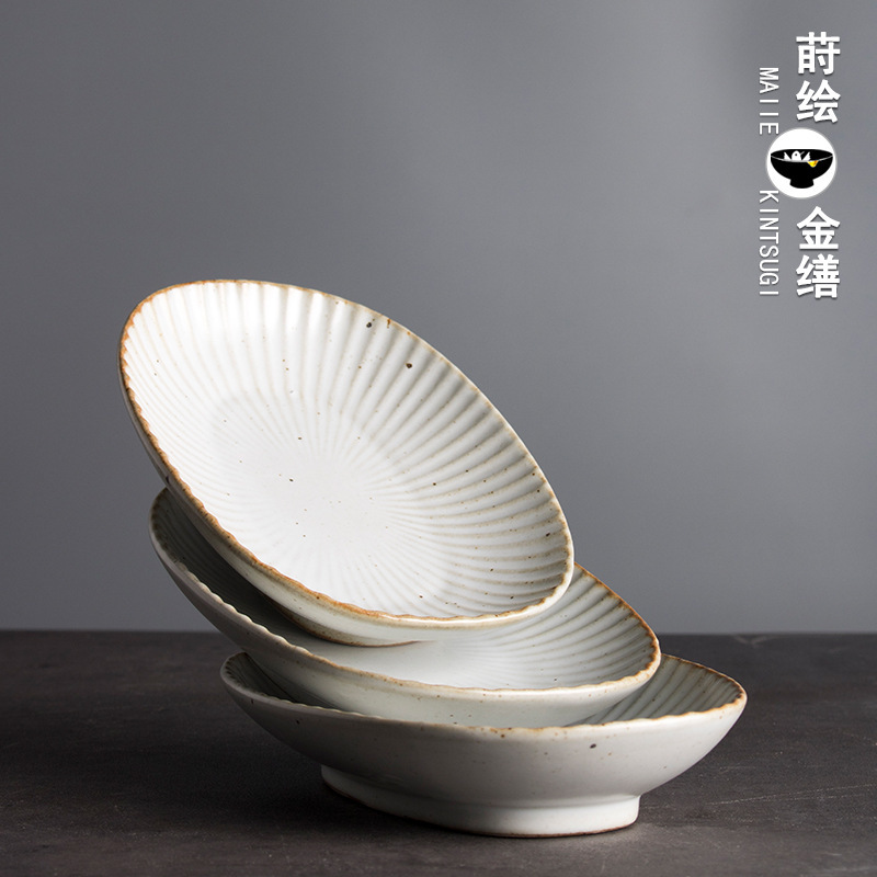 Japanese Style Tableware Handmade Stoneware Dinner Plate Household Plate Ceramic Dinner Plate Creative Vintage Jingdezhen Dish Plate Steak Plate