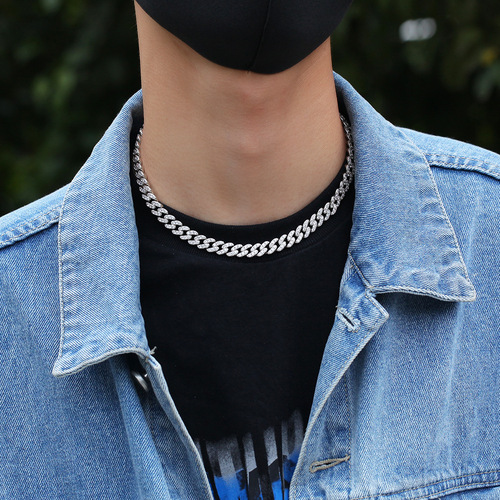 European and American hip-hop 9mm zircon Cuban necklace for men and women, simple hip-hop necklace CubanChain