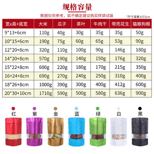 Colorful self-standing ziplock bag, thickened bag, plastic aluminized sealing bag, food zipper aluminum foil sealing packaging bag