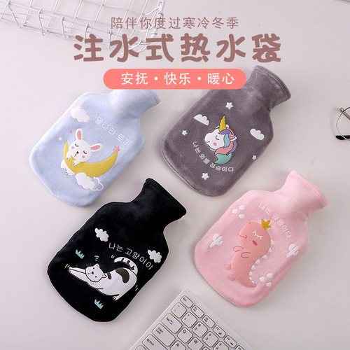 Cartoon plush hot water bottle explosion-proof water injection student hot water bottle cute bear silicone baby warmer manufacturer wholesale