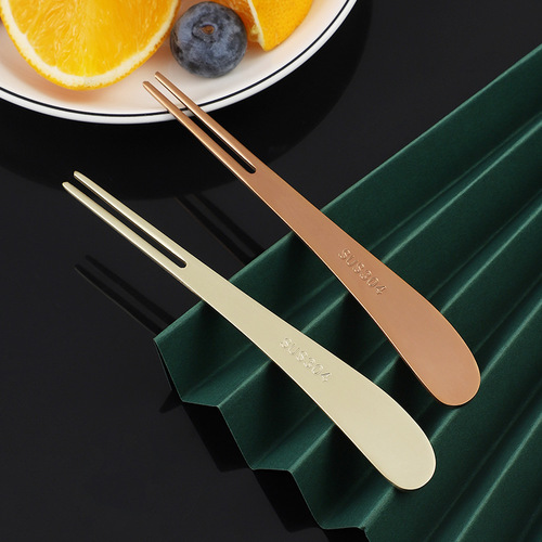 304 stainless steel fruit fork thickened creative sanded inclined handle mooncake fork dessert fruit pick can support logo making
