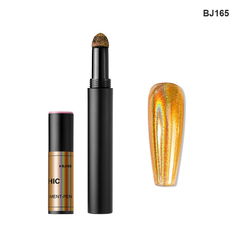 Concubina arte de uñas de lujo oro láser plata brillo espejo mágico pluma de la harina espejo cojín de aire pluma de color camaleón pluma mágica