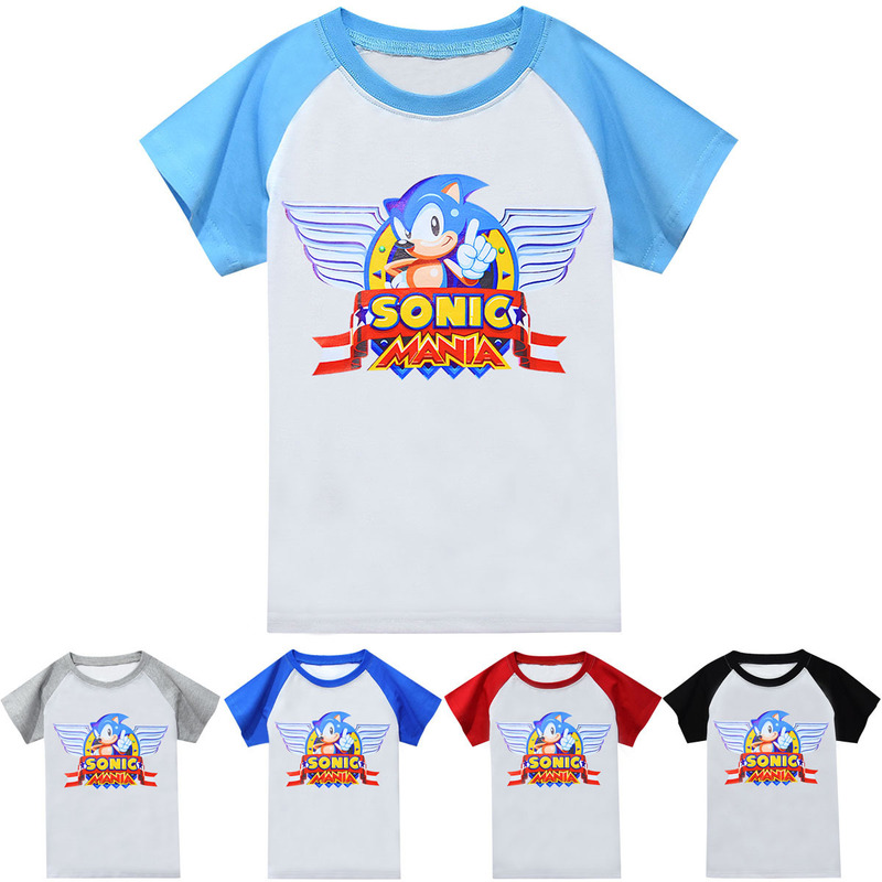 Spot cotton short-sleeved hedgehog Sonic the hedgehog children contrast T-shirt D8012