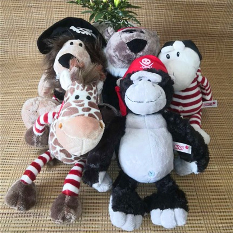 跨境热销海盗动物狮子黑猩猩长颈鹿熊恐龙毛绒懂物玩偶可爱公仔卡