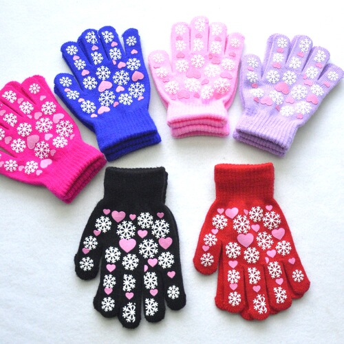 Children's Winter Warm Knitted Gloves for Primary School Students, Outdoor Sports Cold Protection, Snowflake and Small Heart Pattern Printing