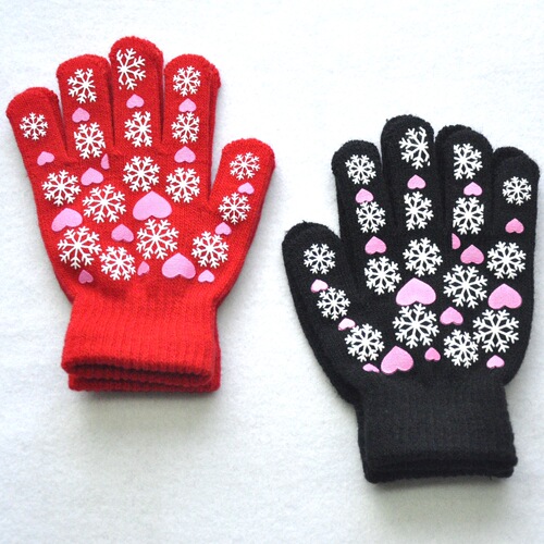 Children's Winter Warm Knitted Gloves for Primary School Students, Outdoor Sports Cold Protection, Snowflake and Small Heart Pattern Printing
