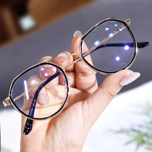 New anti-blue light flat glasses frame for women Korean style internet celebrity plain polygonal myopia manufacturer wholesale finished glasses