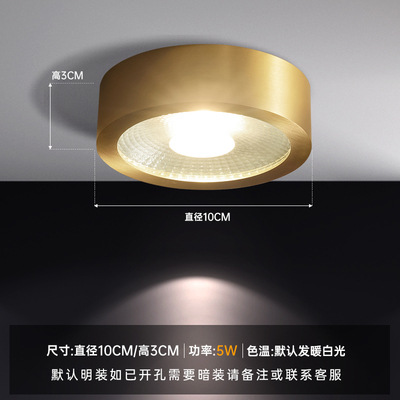 Todo-cobre superficie montada Downlight LED Ultra-Delgado hogar agujero de la lámpara de techo lámpara de foco Nordic techo pasillo lámpara de pasillo