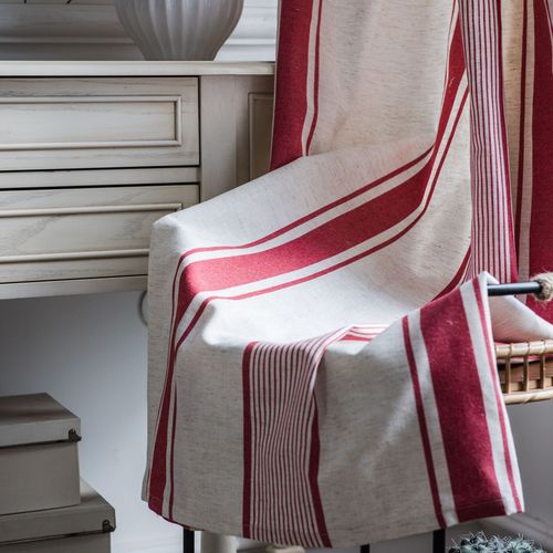 Red striped yarn-dyed finished American-style small window kitchen curtains semi-blackout curtains