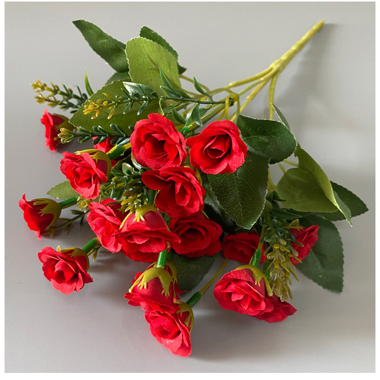 Rosa artificial 25-cabeza pequeña Rosa artificial boda decoración del hogar flor falsa mini pequeño mango manojo flor artificial