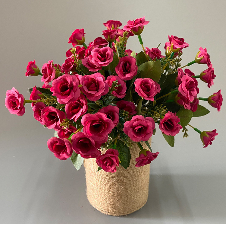 Rosa artificial 25-cabeza pequeña Rosa artificial boda decoración del hogar flor falsa mini pequeño mango manojo flor artificial