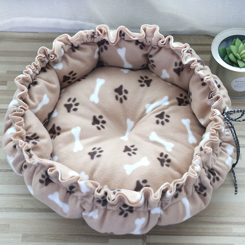 Pet nest (plush) round drawstring bed, adjustable shape, sizes S–XL (small to extra large)