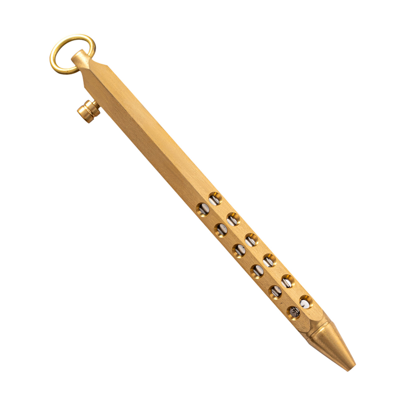 Fabricante en stock vintage latón perno pluma táctica Bolígrafo De Metal pluma de regalo de negocios con agujero bolígrafo al por mayor