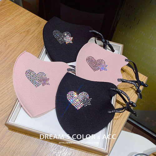 B1268 Korean Autumn/Winter Diamond-Studded Air Cotton Goddess Heart Star Social Media Influencer Dustproof Mesh Breathable Mask