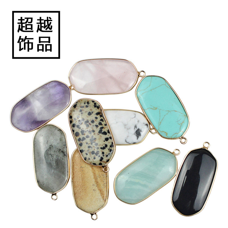 sweater chain pendant rectangular powder crystal amethyst black agate green pine stone inlaid chalcedony gilded diy necklace sweater chain pendant rectangular powder crystal amethyst black agate green pine stone inlaid chalcedony gilded diy necklace