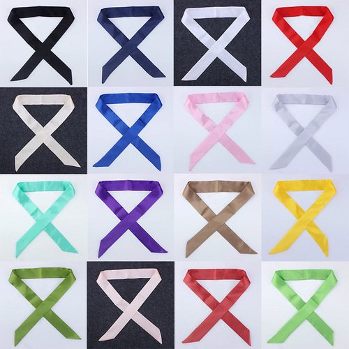 Korean style solid color narrow long silk scarf Satin multi-purpose narrow scarf Korean popular women's small scarf ribbon