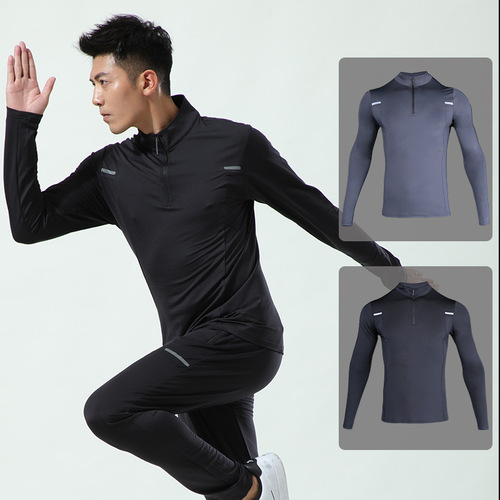 Men's Quick-Dry Long-Sleeve Exercise Set for Autumn/Winter, Breathable Running Top, Fitness, Children's Training, Group Purchase Uniform
