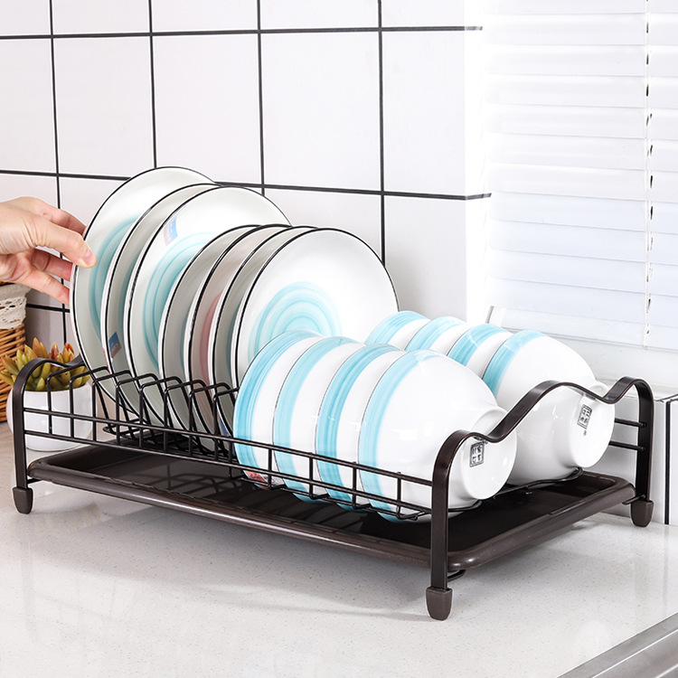 Kitchen Plate Single-layer Dish Rack Storage Rack Countertop Punch-free With Water Tray Drain Storage Rack Ready In Stock