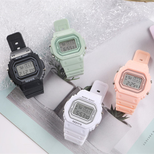 Women's Unicorn Ins Electronic Watch, Waterproof, Night Light, Korean Version, Simple Matcha Green Square Sports Watch