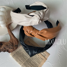 韩国东大门PU皮中间打结发箍纯色皮革宽边洗脸头箍女气质外出发卡