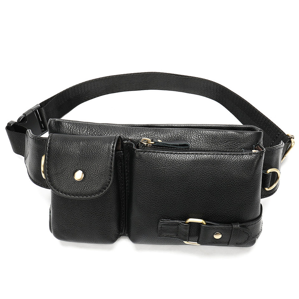 Túi đeo hông da bò thật nam kiêm túi đeo chéo một vai đựng điện thoại 22×2,8×12 cm — 8900X cà phê dầu, Da đen, Màu nâu, Màu đen