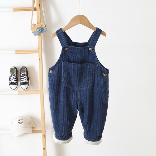 Cross-border children's clothing children's overalls  winter style 0-3 years old baby corduroy plus velvet warm overalls