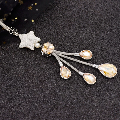 Car hanging rhinestone pendant ornaments - champagne-golden-four-leaf-clover-drop-diamond-pentagram