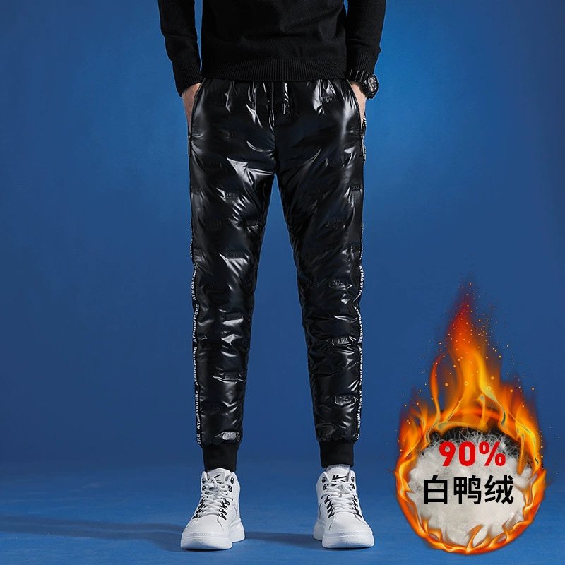 Мужские повседневные пуховые брюки, мужская верхняя одежда, приталенные утолщенные теплые белые брюки на утином пуху для молодых мужчин, K002