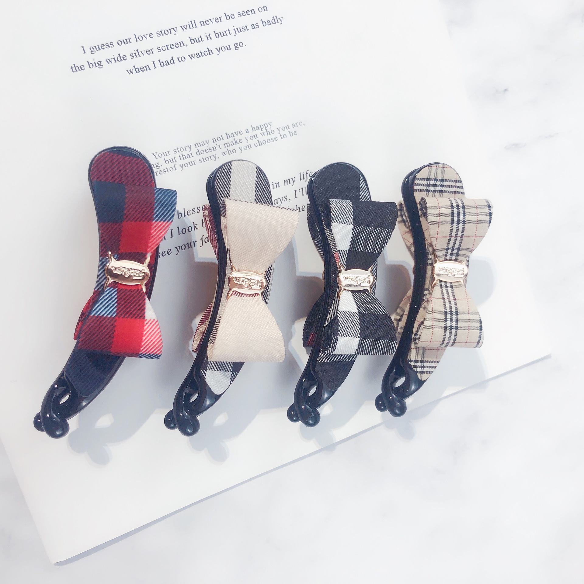 Korean Style Classic Plaid Handmade Bow Banana Clip Fabric with Toothed Simple All-match Ponytail Clip Tree Clip Hairpin