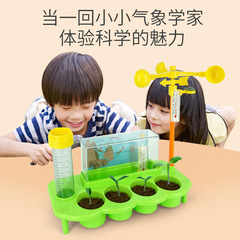 Science experiment ecological meteorological station monitors rainfall, plants flowers, weather monitoring, rainwater toy