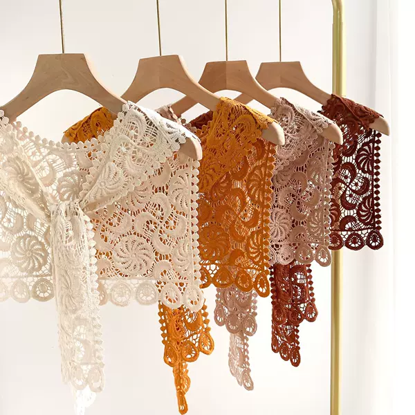 South Korea Dongdaemun New Crochet Lace Hollow Shawl Women's All-match Small Waistcoat Decorative Outer Waistcoat Collar Wholesale