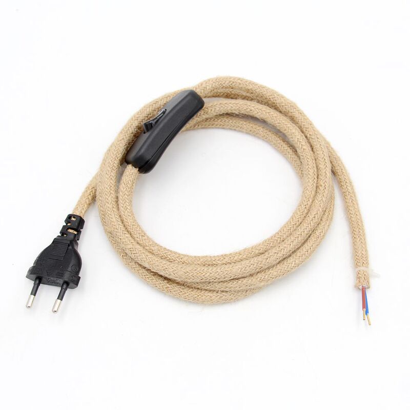 220V AC European plug power cord retro hemp rose with Switch 2 meters long without lamp head DIY Jia Qi Xing