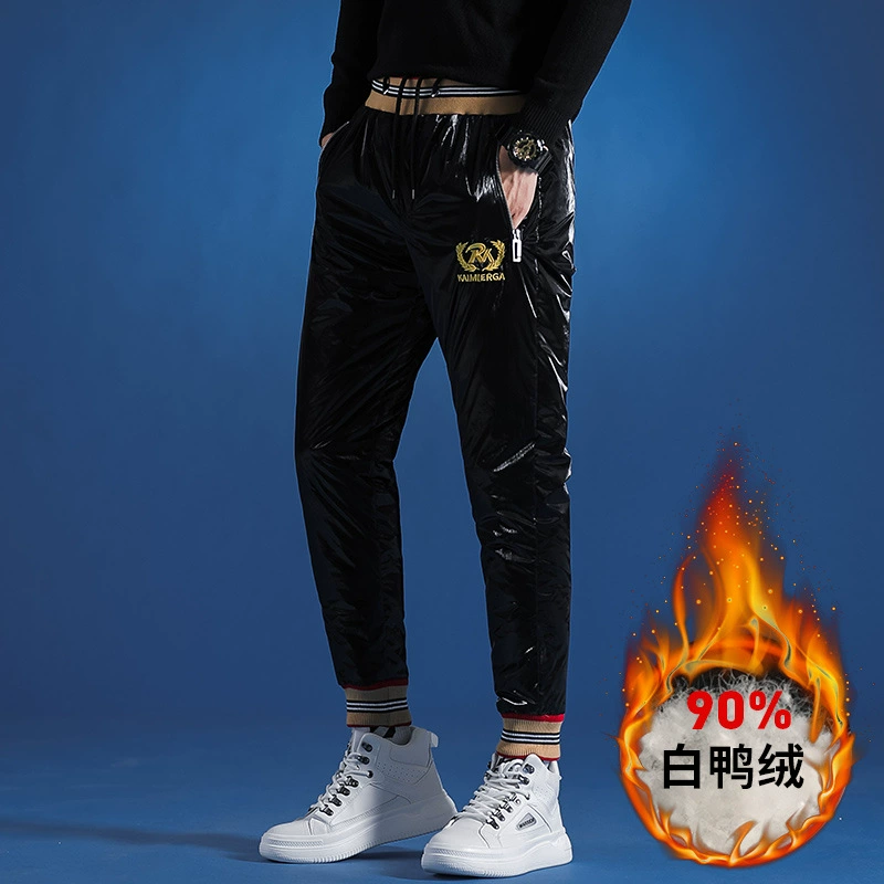 Пуховики Мужские утолщенные штаны на флисовой подкладке, теплые штаны для улицы, зимние узкие брюки-утки K005