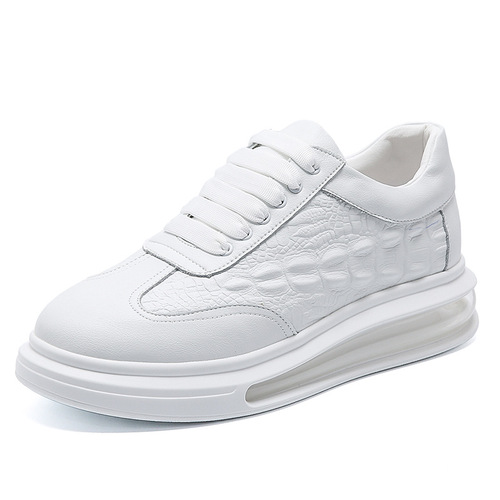 Leather men's casual air cushion shoes, spring and autumn new fashion shoes, breathable tie-up trendy brand shoes, white men's shoes
