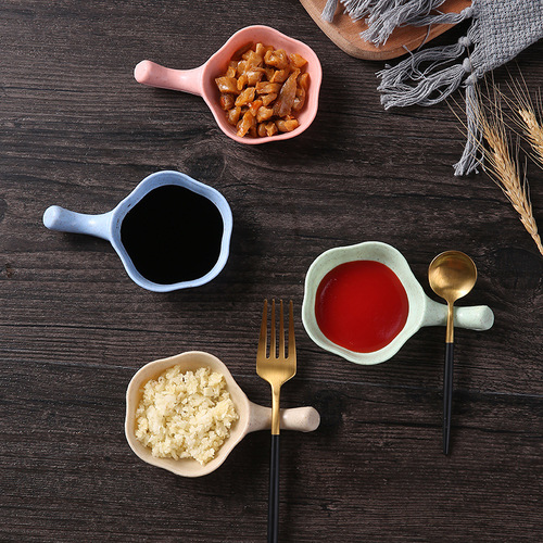 Handle condiment dish household small dish creative mini salad dipping sauce seasoning tomato soy sauce vinegar dish