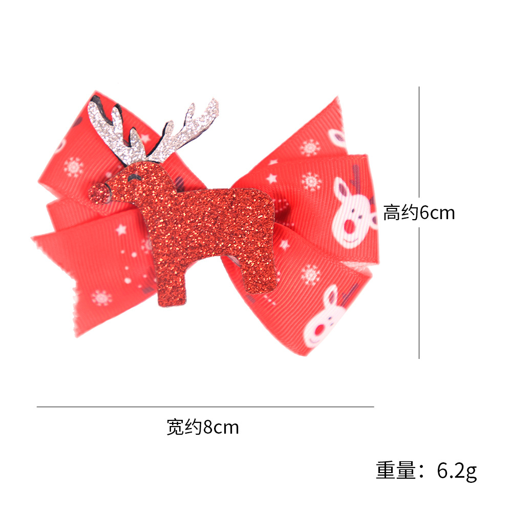 Pasador de pelo navideño con diseño de cuernos de reno, lazo, adornos navideños, dibujos animados infantiles, brillantina, gorro de Papá Noel, clip lateral image 16